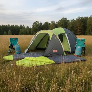 Combo Carpa 2 Personas Camping Trekking Mochila Silla Foco Verde
