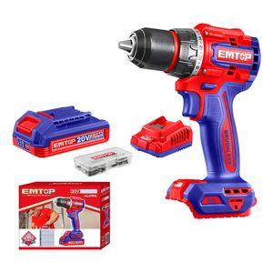 Taladro Inalambrico 20v 55nm Emtop Ecdl205582-4 + Accesorios Rojo