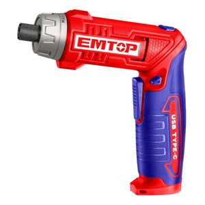 Destornillador Inalámbrico Emtop 8 V + Set 17 Piezas Rojo